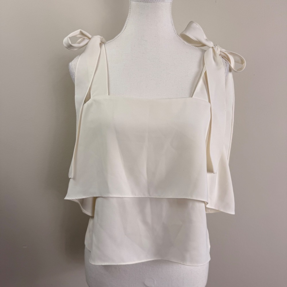 Amanda Uprichard Ivory Tiered Ruffle Tie Shoulder Top Blouse Size P